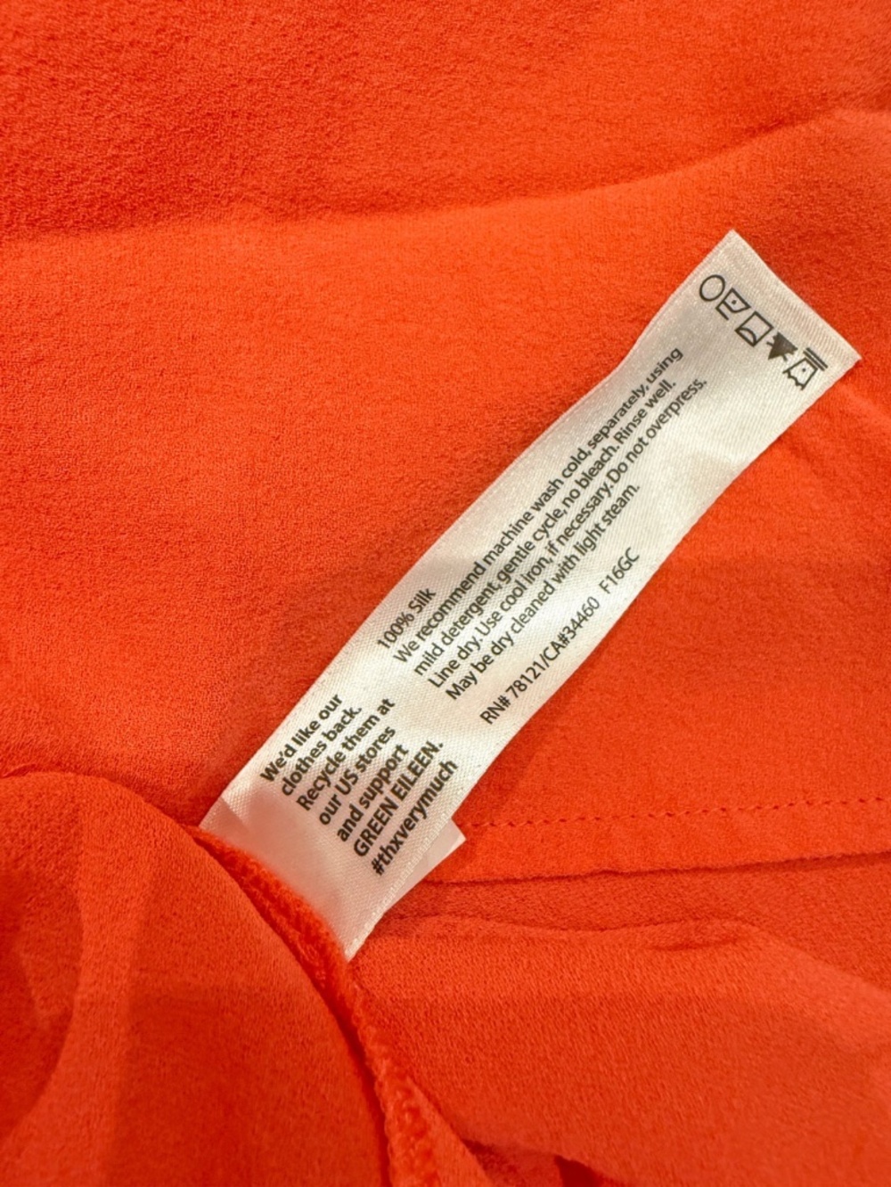 Eileen Fisher Coral Orange, 100% Silk Blouse, Size Large - Picture 4 of 5